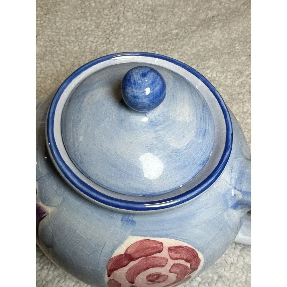 COOK'S CLUB CERAMIC BLUE TEAPOT WITH FLORAL DESIGNS